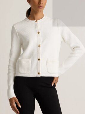 Quince 100% Organic Cotton Sweater Jacket Ivory S NWT